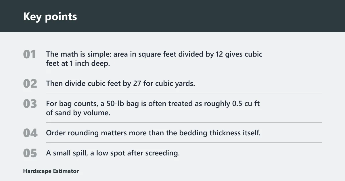 Key points: Bedding sand mini-table